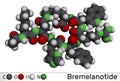 Bremelanotide molecule. It is 7 amino acid peptide used to treat hypoactive sexual desire disorder in women. Molecular model. 3D