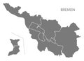 Bremen city map with boroughs grey illustration silhouette shape