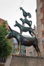 Bremen, Germany - 06/13/2019: famous sculpture of Bremen musicians. Bronze monument of fairytale animals. Grimm brothers heritage. Royalty Free Stock Photo