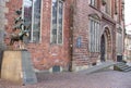 Bremen, Germany - 06/13/2019: famous sculpture of Bremen musicians. Bronze monument of fairytale animals. Grimm brothers heritage.