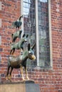 Bremen, Germany - 06/13/2019: famous sculpture of Bremen musicians. Bronze monument of fairytale animals. Grimm brothers heritage. Royalty Free Stock Photo