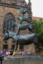 Sculpture of Bremen town musicians in the central square at Bremen, Germany