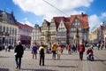 BREMEN, GERMANY - MARCH 23, 2016: Historic facades of houses on the Market Square Royalty Free Stock Photo