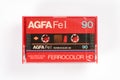 BREMEN, GERMANY - MAY 29, 2019: Sealed audio compact cassette AGFA Ferrocolor HD FeI 90 red first. Rare viantage audio cassette,
