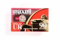 BREMEN, GERMANY - MAY 29, 2019: Sealed audio compact cassette Maxell UR 90 red. Vintage audio cassette, front closeup view on