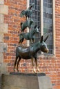 View of the statue of the famous fairy tale characters of Bremen near the Market Square in the old city center
