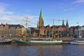 Bremen, Germany - November 23rd, 2017 - Former sail training ship Alexander von Humboldt at her moorings on the river Weser with S