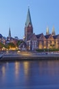 Bremen, Germany - Schlachte-Riverside and Martini-Church in the evening