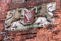 Bremen, Germany. Sculptural decoration of brick building on Bottcherstrasse street