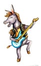 Hand drawn watercolor donkey with guitar