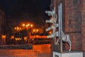 Bremen musicians monument in Riga old town at night, Latvia Royalty Free Stock Photo