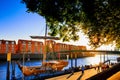 Bremen seafront view sunset. Weser riverside in Bremen