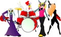 The Bremen Town Musicians: donkey soloist, rooster drummer, cat and dog guitarists Royalty Free Stock Photo