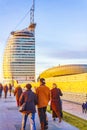 Cityscape coast and landscape dike panorama of Bremerhaven Germany