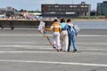 Three girls with self-designed kites in Bremerhaven