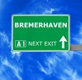 BREMERHAVEN road sign against clear blue sky