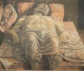 Brera antique painting museum. Lamentation over the Dead Christ, by Andrea Mantegna, 1483 Royalty Free Stock Photo