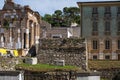 Brescia, Lombardy Italy: ruins of the Roman temple called Capitolium and the Palazzo Maggi Gambara Maggi Gambara Palace Royalty Free Stock Photo