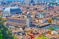 Brescia red roofs and domes from Cidneo Hill, Italy