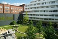 BRESLAU, POLAND - 16 JUN 2018: Green inner courtyard of a five-star city hotel with grandiose architecture and white