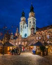 Bressanone Christmas market in the evening. Trentino Alto Adige, northern Italy.