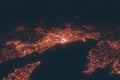 Brest aerial view at night. Top view on modern city with street lights