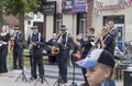 Brest, Belarus - 08.25.2023 - Jazz street band performing for public. Entertainment