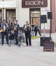 Brest, Belarus - 08.25.2023 - Jazz street band performing for public. Entertainment