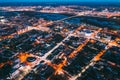 Brest, Belarus. Aerial Bird's-eye View Of Brest Cityscape Skyline. Night Bird's-eye View Of Belarus Cinema