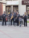 Brest, Belarus - 08.25.2023 - Jazz street band performing for public. Entertainment