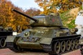 BREST, BELARUS - OCTOBER 18, 2019: Historical soviet tank on caterpillar from the World War II age. Royalty Free Stock Photo