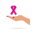 Brest cancer awareness symbol in hand illustration