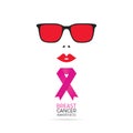Brest cancer awareness symbol with woman face illustration Royalty Free Stock Photo