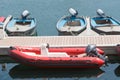 BREST, FRANCE Ã¢â¬â JUNE 01, 2019 : Dinghy moored at a pontoon