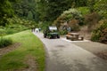 Brest, France 31 May 2018 Landscaper Worker cleaning foot way in park