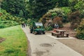 Brest, France 31 May 2018 Landscaper Worker cleaning foot way in park
