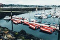 Brest, France 31 May 2018 Panoramic outdoor view of sete marina Many small boats and yachts aligned in the port. Royalty Free Stock Photo