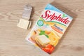 Brest Ã¢â¬â France, November 16, 2019 : Box and portion of processed cheese Sylphide