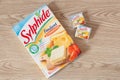 Brest Ã¢â¬â France, November 16, 2019 : Box and portions of processed cheese Sylphide