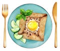 Breton buckwheat crepe with egg and mushrooms Royalty Free Stock Photo