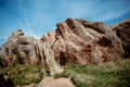 Bretonic Coast and Beach with Granite Rocks at the Cote de Granit Rose - Pink Granite Coast