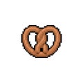 Bretzel pixel art. 8 bit german bakery food pixelated. Vector illustration