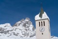 Breuil-Cervinia, Italy. Snow covered bell tower