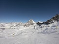 Breuil Cervinia, Italy. Ski helmet point of view. Skier POV. Amazing view at Cervino or Matterhorn Royalty Free Stock Photo