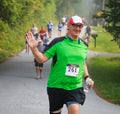 BREVARD, NC-MAY 28, 2016 -Happy Man runs in the White Squirrel Race with over 350 runners in Brevard, NC 2016. Race is sponsored