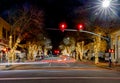 BREVARD, NORTH CAROLINA, USA- DECEMBER 15, 2020/ Decorations and lights fill the trees and storefronts for the Christmas holidays