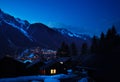 Brevent mountain at evening and Chamonix village Royalty Free Stock Photo