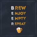 Brew Enjoy Empty Repeat beer typography quote for restaurant. Creative banner design. Royalty Free Stock Photo