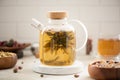 brewed tea flower in a glass teapot Royalty Free Stock Photo