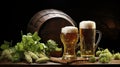 Brewed Traditions - Barrel, Beer Mugs, and Bountiful Grains. Generative AI